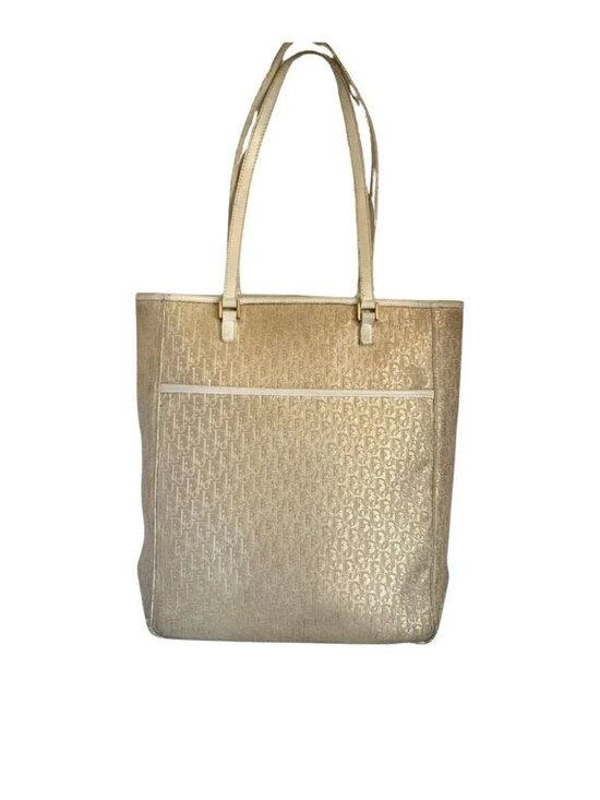 Dior Handbags - Christian Dior White and Gold Monogram Tote Bag Vintage